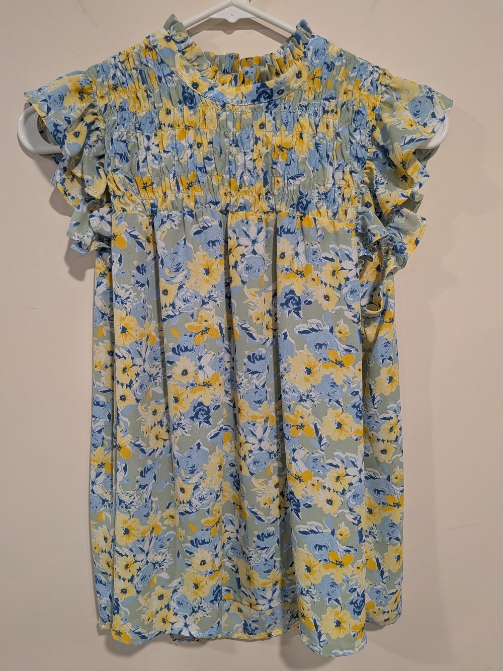 Pleione Smocked Ruffle Floral Blouse